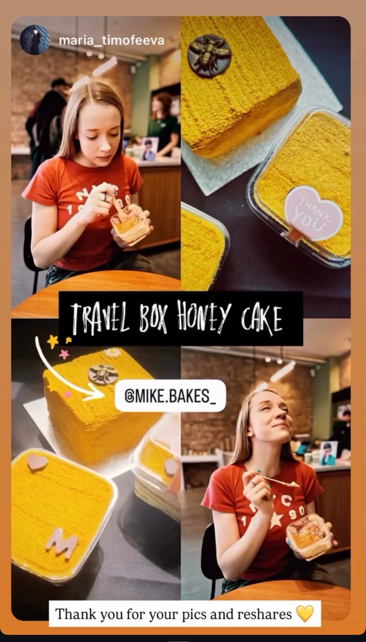 A customer message about Honey Cake