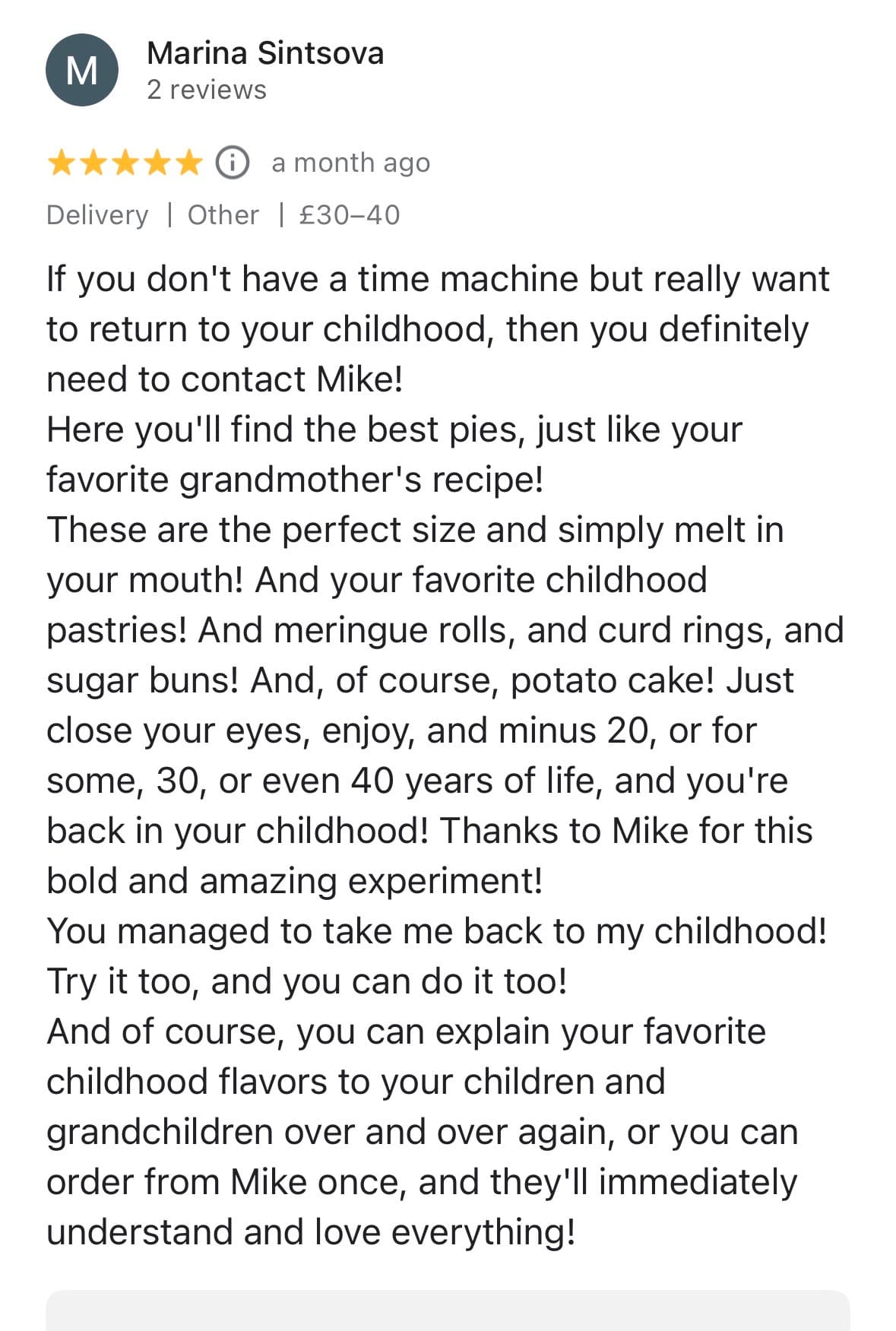 Сообщение от покупателя Mike Bakes